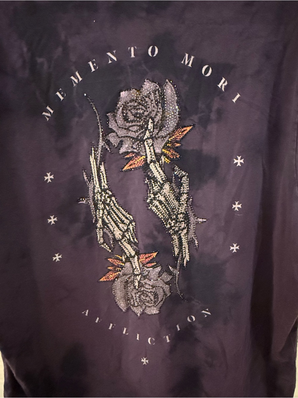 Mens Affliction Memento Mori T-Shirt XL Y2K Emo Grunge Rhinestones - Picture 11 of 13